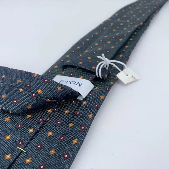 Eton Tie Mens One Size Green‎ Blue Floral Silk Classic Fit Necktie Italy Made
